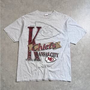 90s Vintage Kansas City Chiefs Big Print Heather Grey T-Shirt -XL